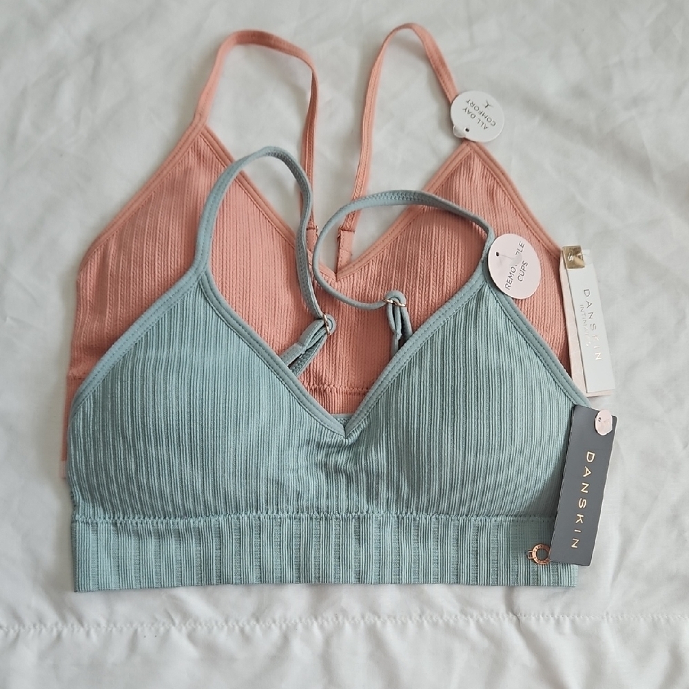 Danskin Ribbed Bralette Set - Coral and Teal